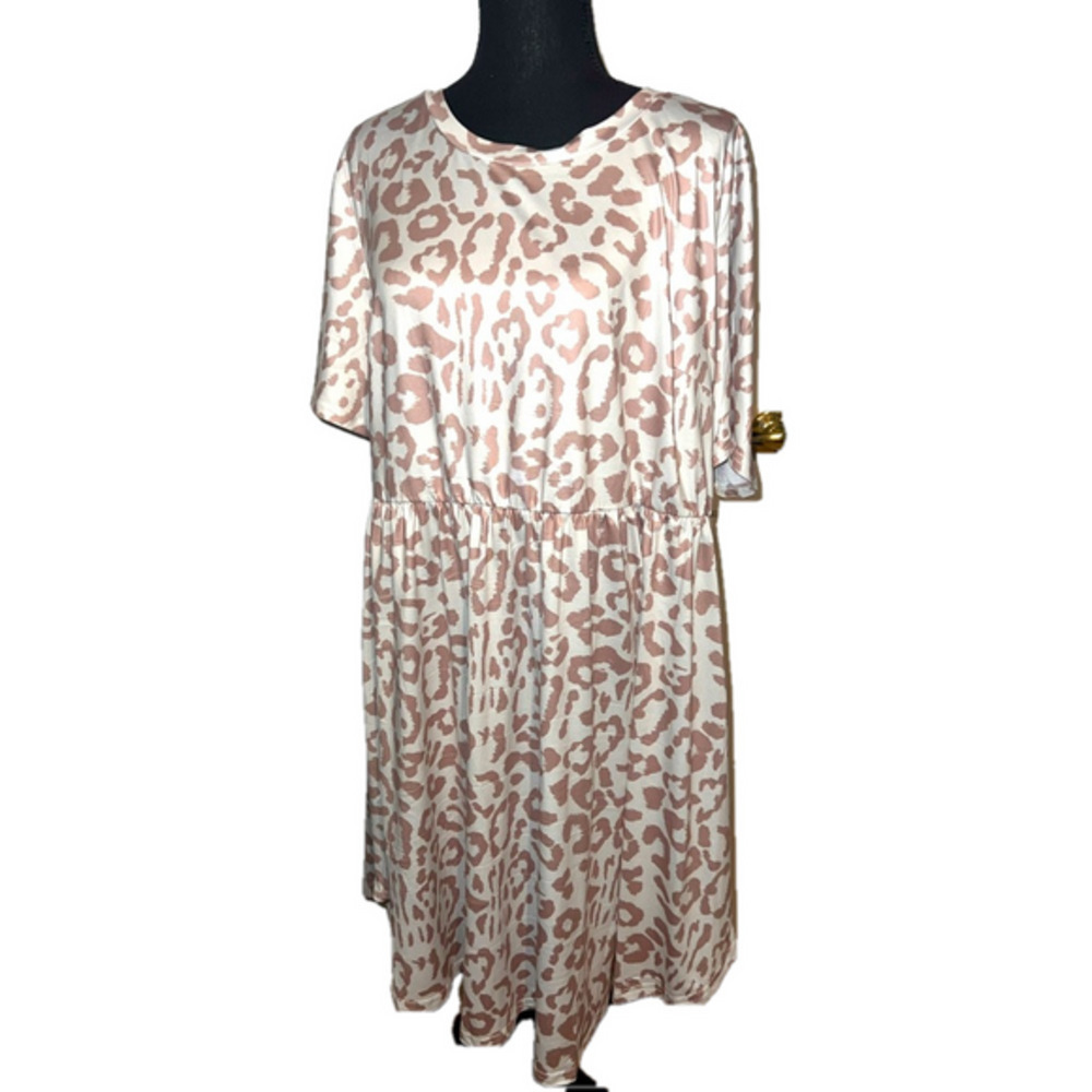 Women's Leopard Print Dress Short Sleeve Crew Neck Tunic Flowy